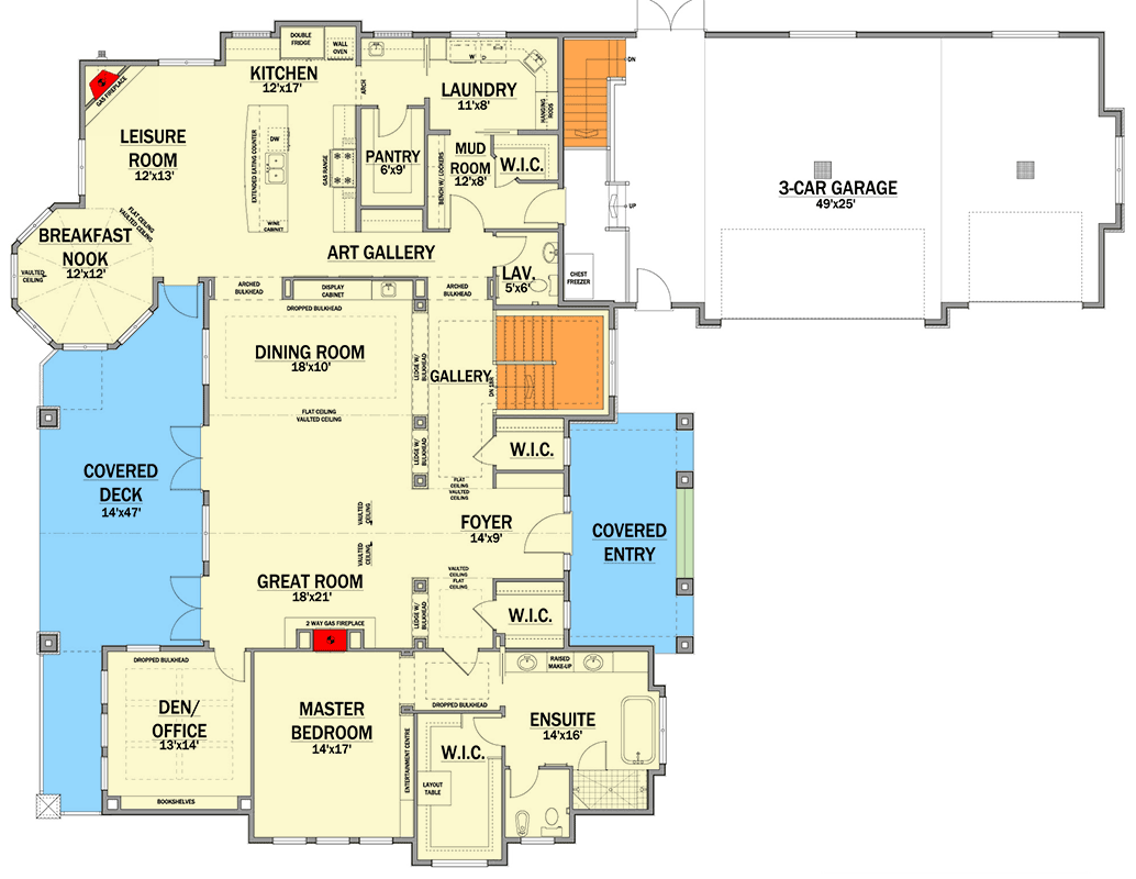 Plan 81847AB: 4 Bedroom Transitional House Plan with Main Floor Master Suite - 5072 Sq Ft - Floor Plan - Main Level - Traditional, Transitional
