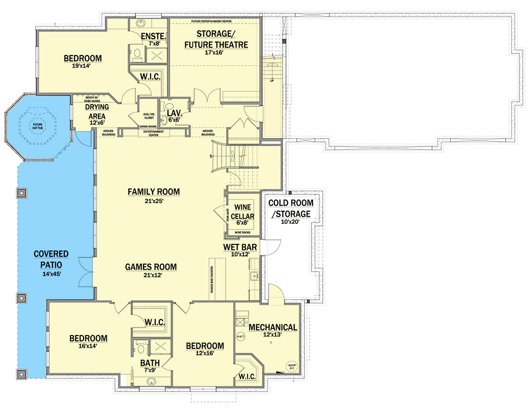Plan 81847AB: 4 Bedroom Transitional House Plan with Main Floor Master Suite - 5072 Sq Ft - Floor Plan - Lower Level - Traditional, Transitional