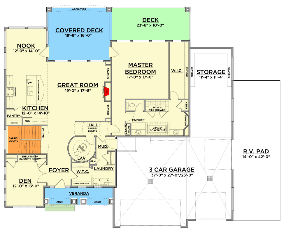 Plan 81848AB: 3 Bedroom Transitional House Plan with Circular Powder Room - 3955 Sq Ft - Floor Plan - Main Level - European, Transitional