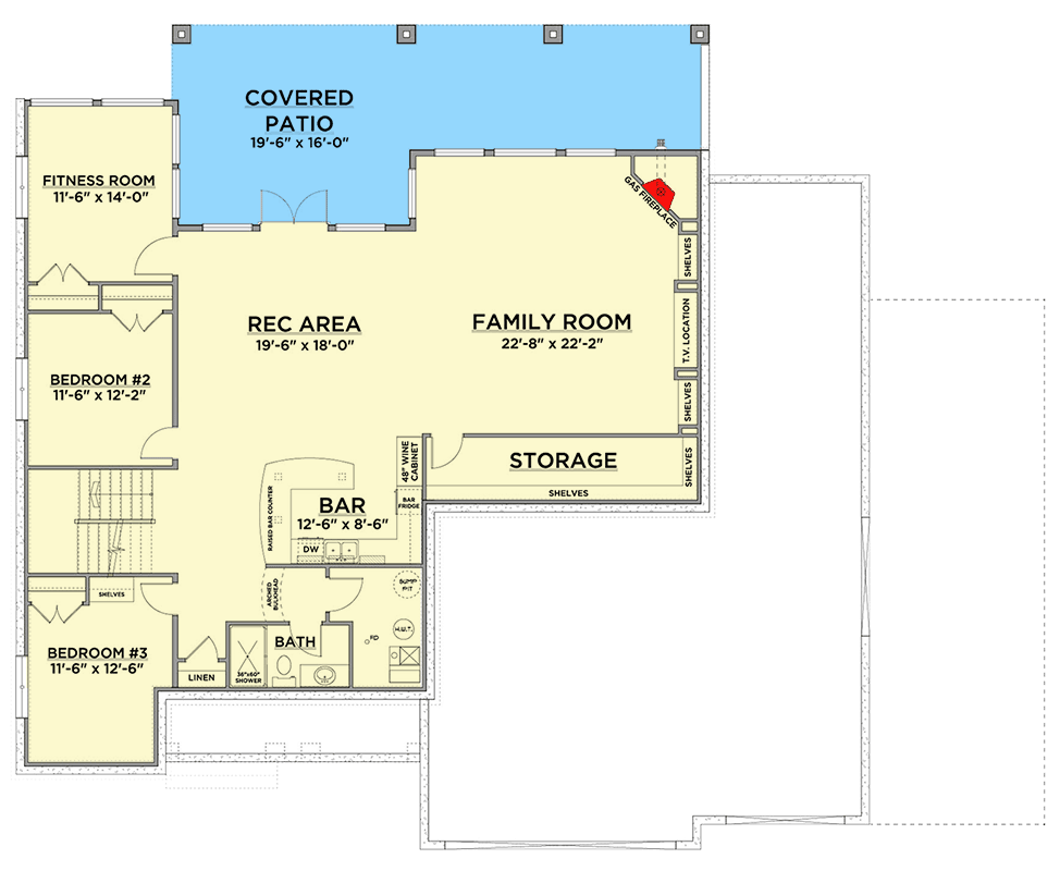 Plan 81848AB: 3 Bedroom Transitional House Plan with Circular Powder Room - 3955 Sq Ft - Floor Plan - Lower Level - European, Transitional