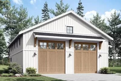 Barndominium ADU Plan with 725 Sq Ft 1-Bed Apartment and 2-Bay Garage Workshop 