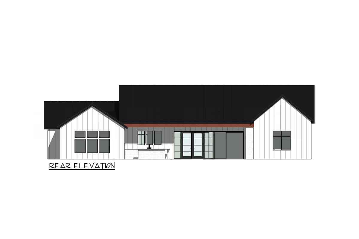 Plan 420174WNT: Split Bedroom Modern Ranch House Plan with Vaulted Interior and a Flex Room - 3140 Sq Ft - Image #4 - Contemporary, New American, Ranch, Transitional