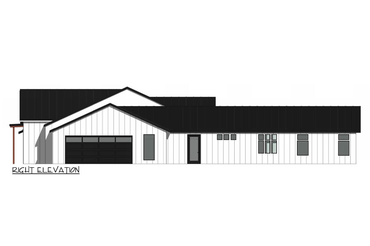Plan 420174WNT: Split Bedroom Modern Ranch House Plan with Vaulted Interior and a Flex Room - 3140 Sq Ft - Image #5 - Contemporary, New American, Ranch, Transitional