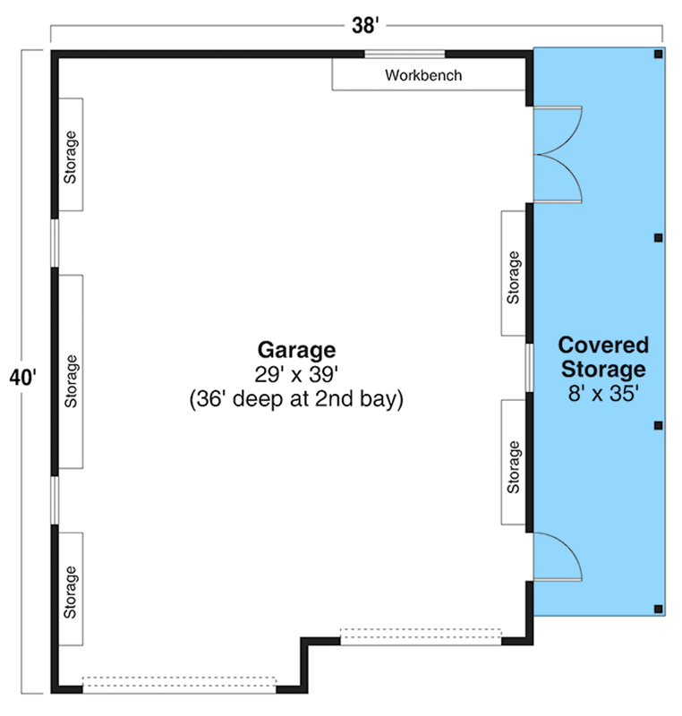 Plan 72430DA: RV-Friendly Detached Garage Plan with Outdoor Covered Storage - 1158 Sq Ft - Floor Plan - Main Level - Traditional