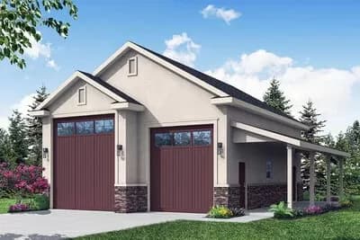 RV-Friendly Detached Garage Plan with Outdoor Covered Storage - 1158 Sq Ft