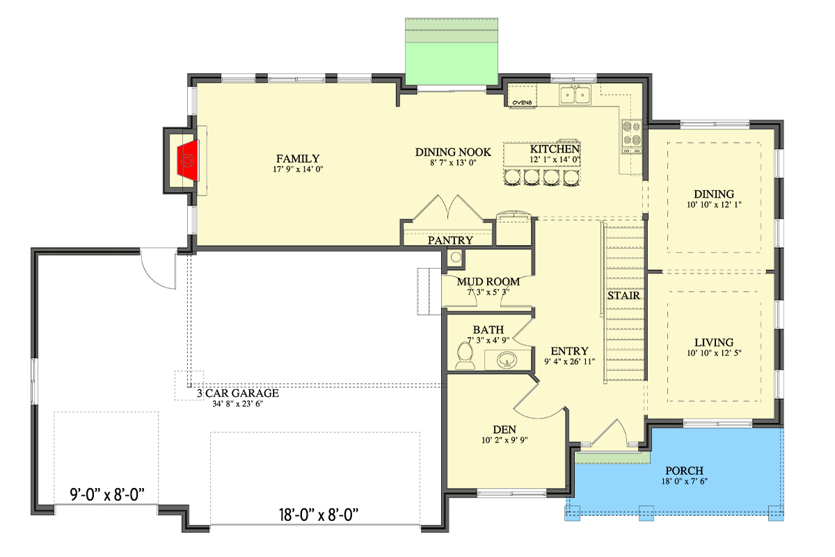 Plan 61524UT: 4 Bedroom 2-Story House Plan with 3-Car Garage and Upstairs Laundry - 2789 Sq Ft - Floor Plan - Main Level - Country, Traditional