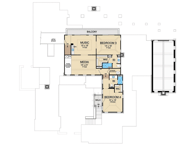 Plan 36522TX: 4 Bed Tuscan Masterpiece with Courtyard - Floor Plan - 2nd Floor - European, Tuscan