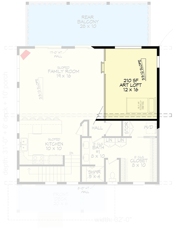 Plan 680390VR: 3-Story Modern House Plan with Ladder-Accessible Loft - 2194 Sq Ft - Floor Plan - 3rd Floor