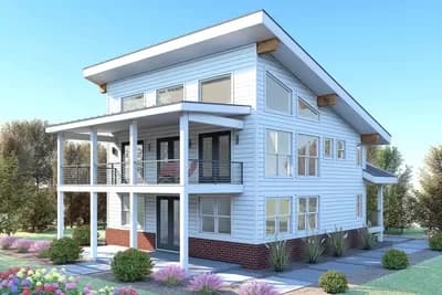 3-Story Modern House Plan with Ladder-Accessible Loft - 2194 Sq Ft