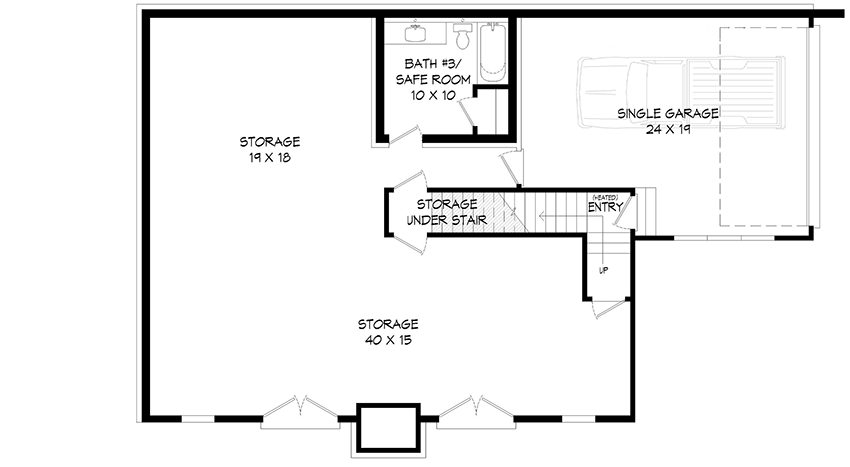 Plan 680392VR: Lake House Plan with Drive-Under Garage and Lower Level Expansion - 2449 Sq Ft - Floor Plan - Unfinished Basement  - Country, Mountain, Traditional