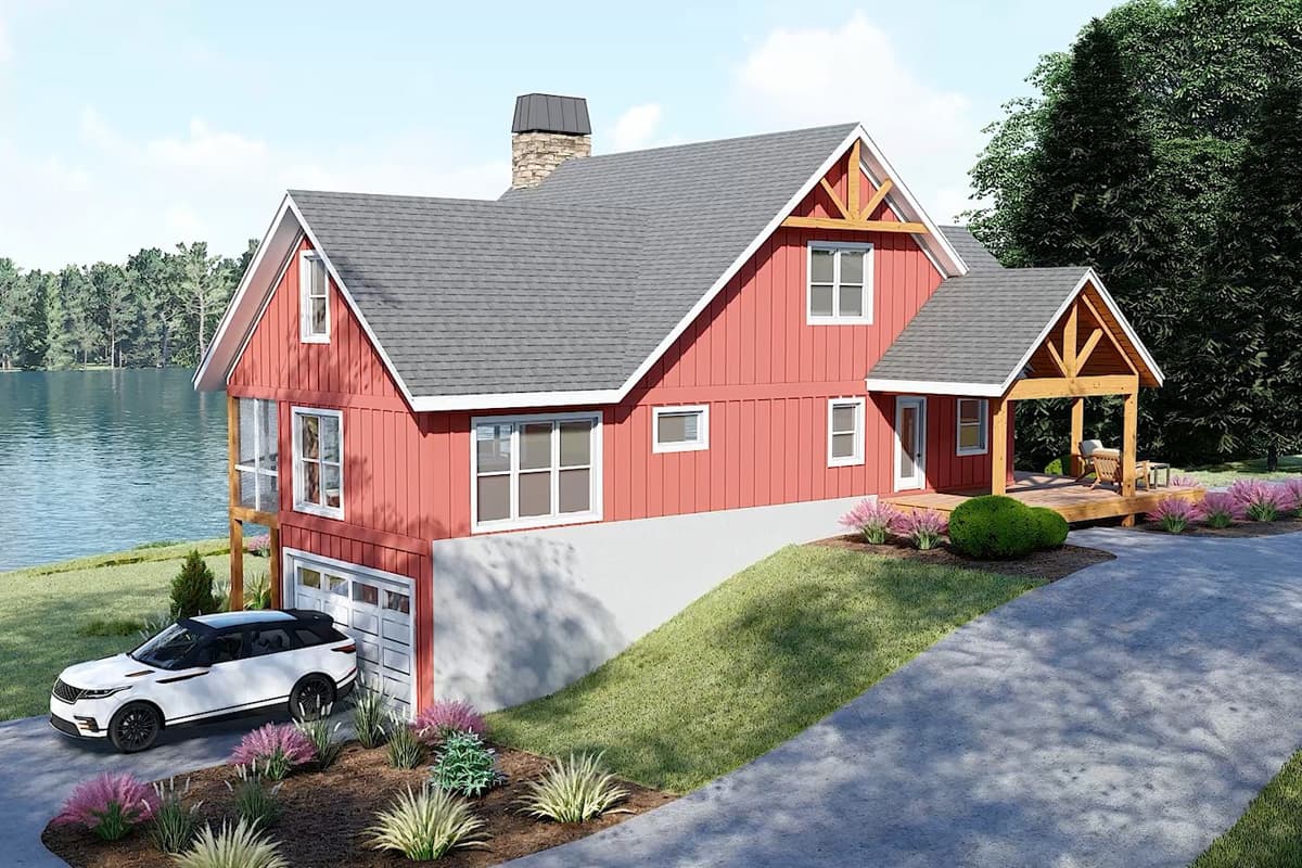 Plan 680392VR: Lake House Plan with Drive-Under Garage and Lower Level Expansion - 2449 Sq Ft - Image #4 - Country, Mountain, Traditional