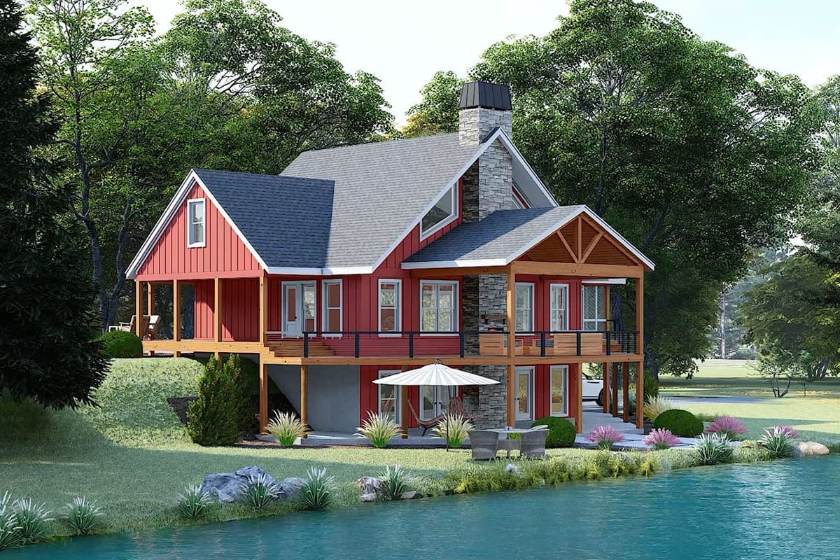 Plan 680392VR: Lake House Plan with Drive-Under Garage and Lower Level Expansion - 2449 Sq Ft - Image #6 - Country, Mountain, Traditional