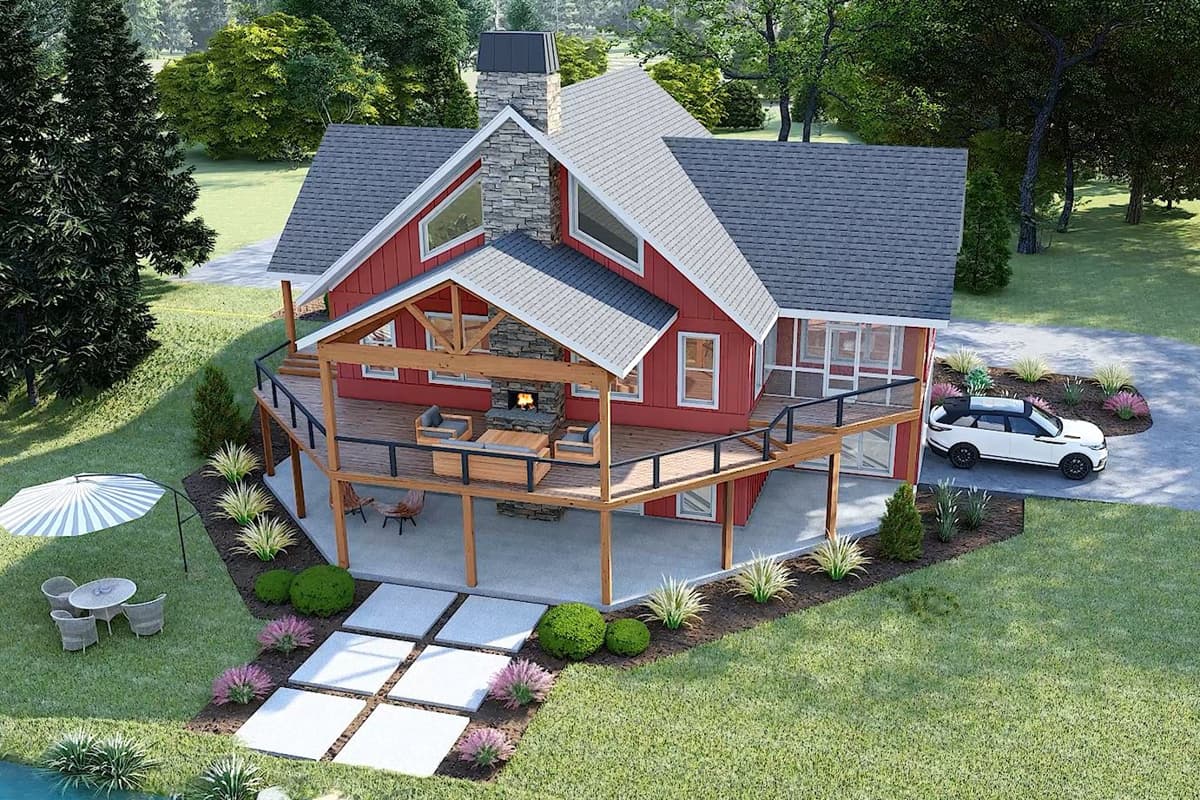 Plan 680392VR: Lake House Plan with Drive-Under Garage and Lower Level Expansion - 2449 Sq Ft - Image #7 - Country, Mountain, Traditional