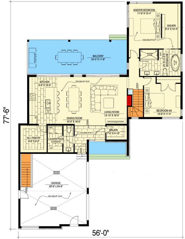 Plan 90357PD: Scandinavian House Plan with High Ceilings in Open Living Area - 1660 Sq Ft - Floor Plan - Main Level - Contemporary, Modern, Scandinavian, Transitional