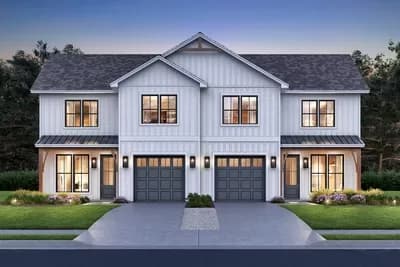 Modern Farmhouse Style Townhouse Duplex Plan with 3-Bedroom Units