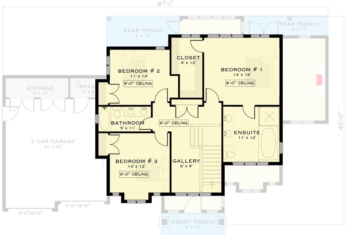 Plan 147015RML: 3-Bedroom New American House Plan with Open Concept Main Floor Plus a Den - 2550 Sq Ft - Floor Plan - 2nd Floor - Country, Modern Farmhouse, New American
