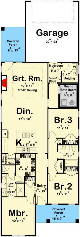Plan 623409DJ: 3-Bed Modern Cottage House plan with Rear 2-Car Garage - 1729 Sq Ft - Floor Plan - Main Level - Cottage, Modern