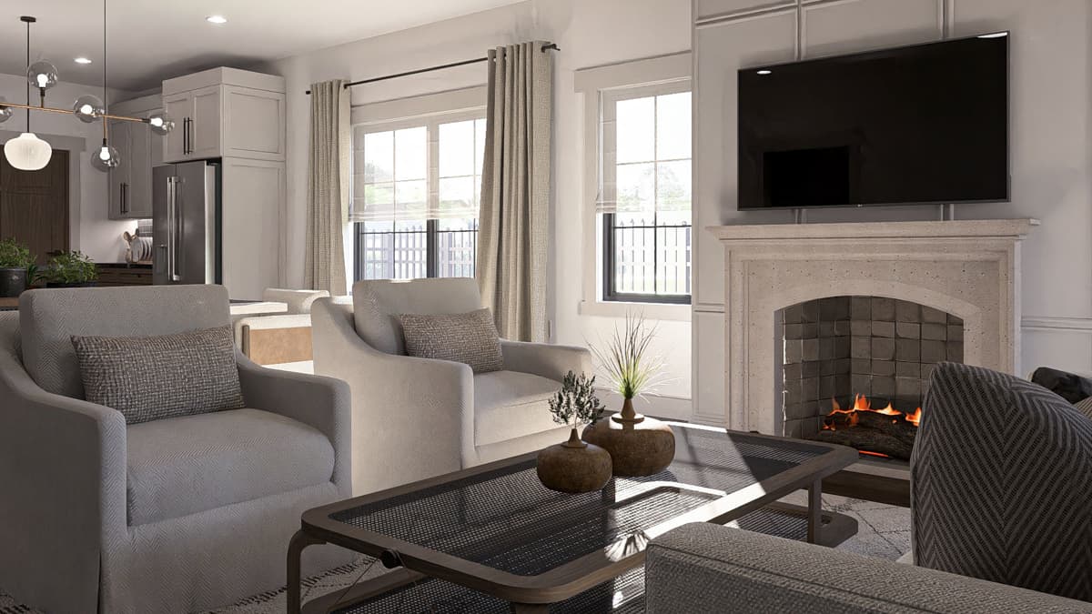 Plan 623409DJ: 3-Bed Modern Cottage House plan with Rear 2-Car Garage - 1729 Sq Ft - Image #5 - Cottage, Modern