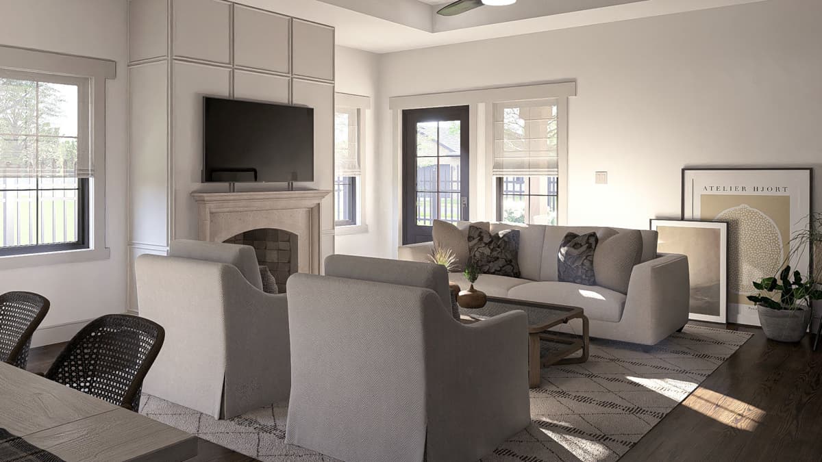 Plan 623409DJ: 3-Bed Modern Cottage House plan with Rear 2-Car Garage - 1729 Sq Ft - Image #6 - Cottage, Modern