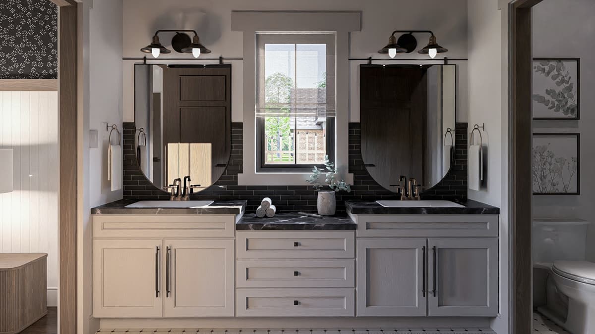 Plan 623409DJ: 3-Bed Modern Cottage House plan with Rear 2-Car Garage - 1729 Sq Ft - Image #15 - Cottage, Modern