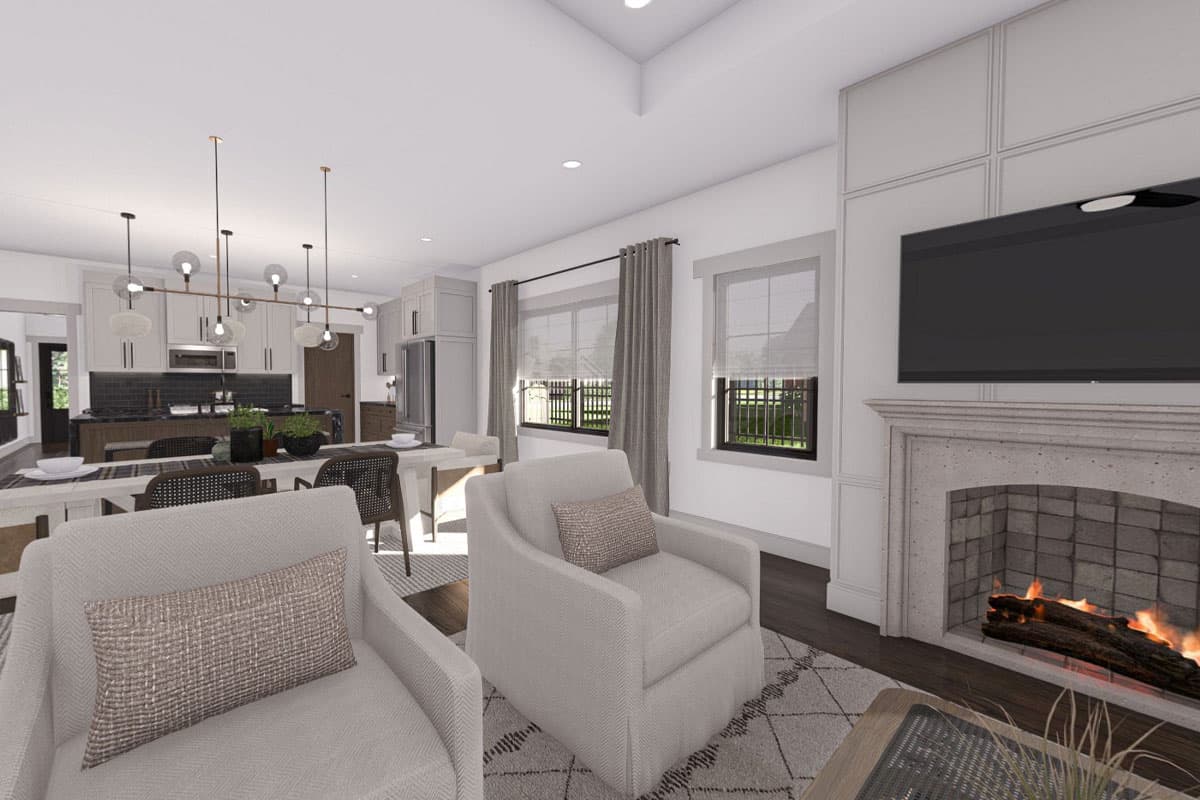 Plan 623409DJ: 3-Bed Modern Cottage House plan with Rear 2-Car Garage - 1729 Sq Ft - Virtual Tour Cover Image - Cottage, Modern