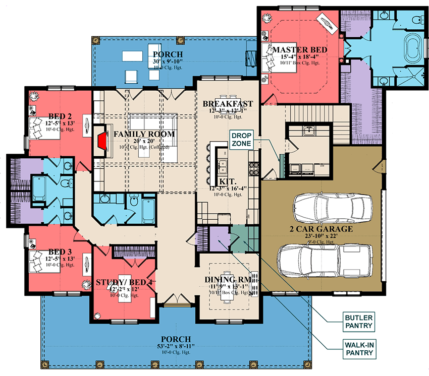 Plan 86408HH: 3-Bed Country Farmhouse Plan with Optionally Finished Bonus - 3072 Sq Ft - Floor Plan - Main Level - Country, Southern, Southern Traditional