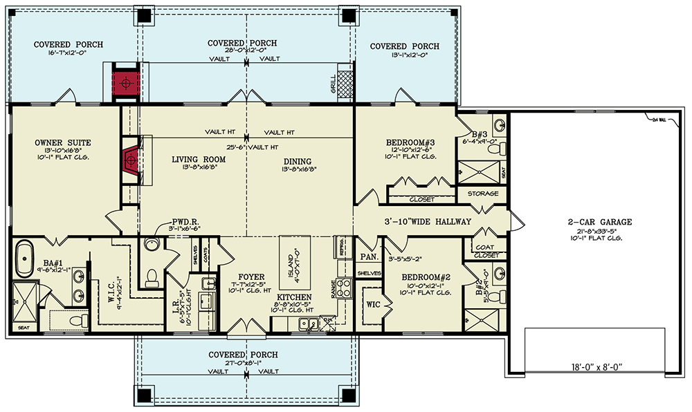 Plan 12334JL: Three Bed Mountain House Plan with Outdoor Kitchen and Fireplace - 1928 Sq Ft - Floor Plan - Main Level - Country, Craftsman, Mountain, Rustic