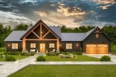 Three Bed Mountain House Plan with Outdoor Kitchen and Fireplace - 1928 Sq Ft