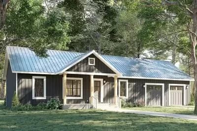 3-Bed Barndominium House Plan with Oversized Garage - 1311 Sq Ft