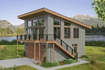 One Bedroom Modern Mountain Home Plan with Drive-Under Garage - 735 Sq Ft