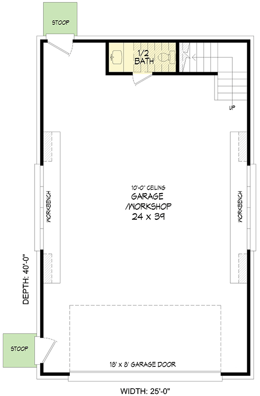 Plan 680394VR: 1014 Sq Ft Garage Workshop with 803 Sq Ft of Flex Space Above - Floor Plan - Main Level - Carriage, Traditional
