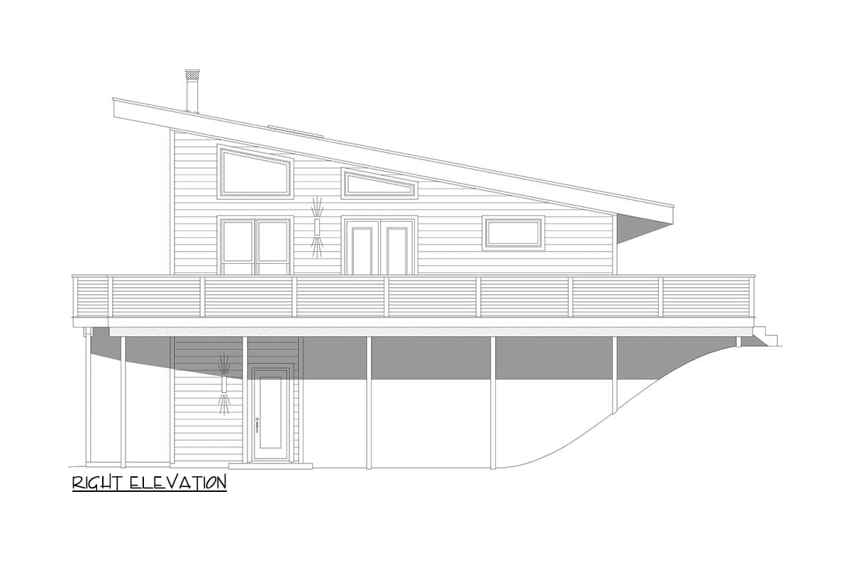 Plan 680395VR: Modern Mountain House Plan with Wraparound Deck and Lower Level Expansion - 832 Sq Ft - Image #5 - Modern, Mountain
