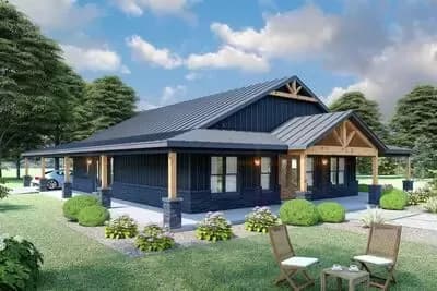 3 or 4 Bed Barndominium House Plan with Wrap Around Porch and Carport - 2393 Sq Ft