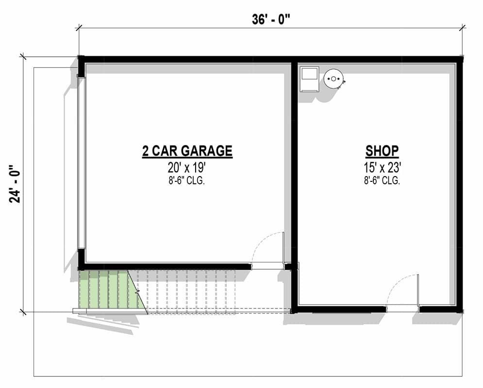 Plan 307712RAD: 1-Bed ADU Garage Plan with Optional Second Level Layout - 800 Sq Ft - Floor Plan - Main Level