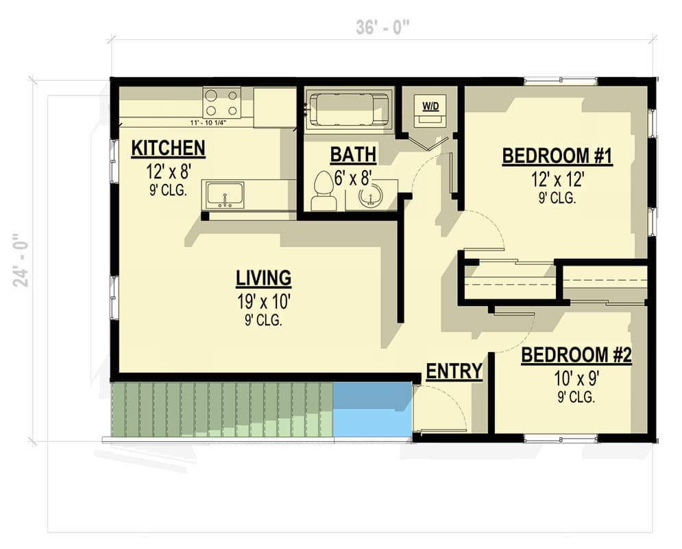 Plan 307712RAD: 1-Bed ADU Garage Plan with Optional Second Level Layout - 800 Sq Ft - Floor Plan - Optional Layout