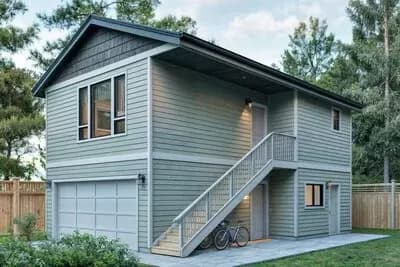 1-Bed ADU Garage Plan with Optional Second Level Layout - 800 Sq Ft