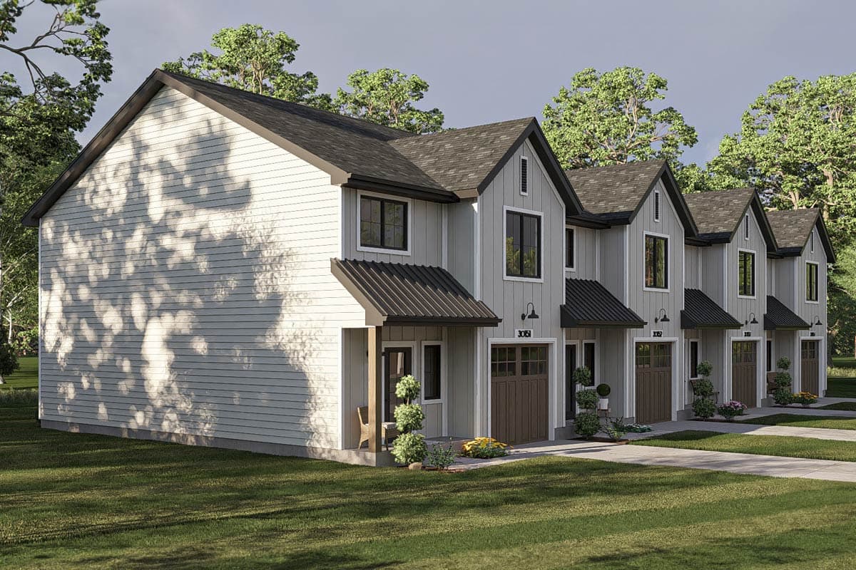 Plan 623412DJ: 4-Unit Quad-Plex House Plan with 3-Bed Matching Units - 1464 Sq Ft Each - Image #9 - Cottage, Country, Traditional