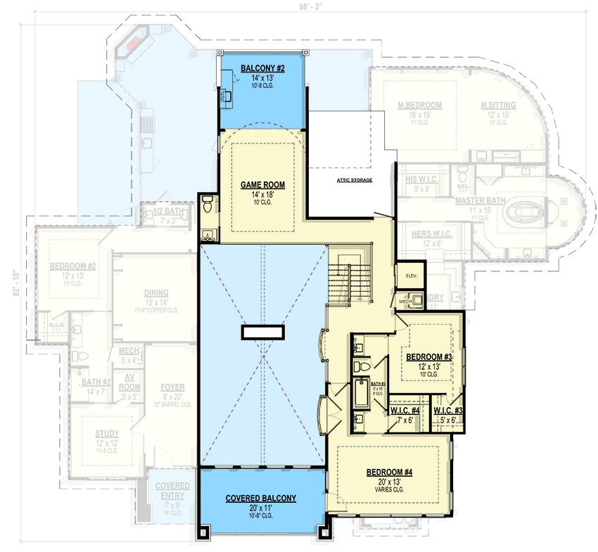 Plan 307713RAD: Luxury Two-Story Craftsman House Plan with Two-Story Great Room - 4553 Sq Ft - Floor Plan - 2nd Floor - Craftsman, Northwest, Prairie