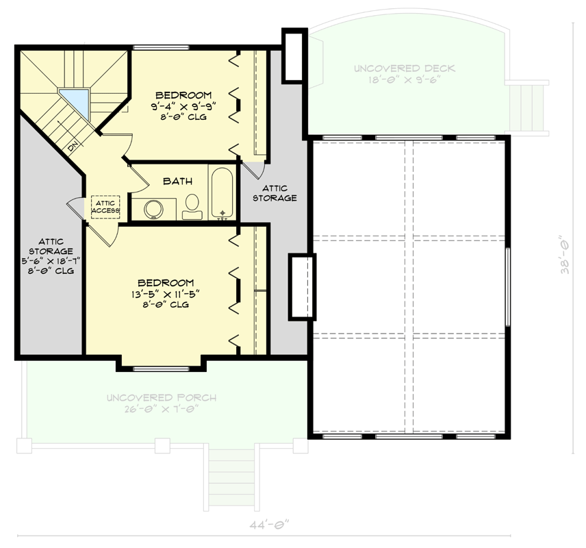 Plan 520014RKY: 3-Bed Mountain Cabin House Plan with Two-Story Great Room - 1815 Sq Ft - Floor Plan - 2nd Floor - Cabin, Mountain, Rustic, Vacation