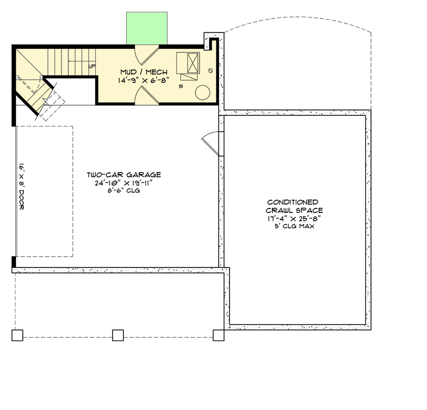 Plan 520014RKY: 3-Bed Mountain Cabin House Plan with Two-Story Great Room - 1815 Sq Ft - Floor Plan - Lower Level - Cabin, Mountain, Rustic, Vacation