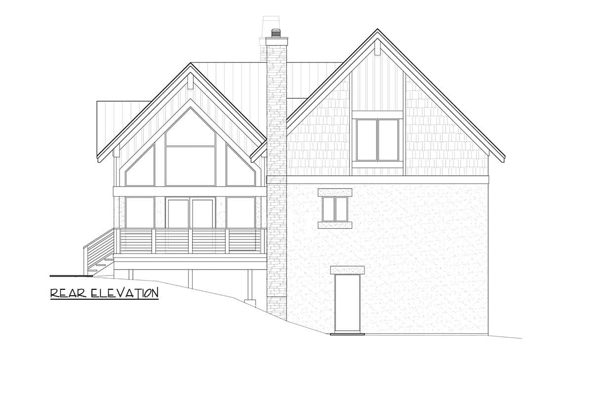 Plan 520014RKY: 3-Bed Mountain Cabin House Plan with Two-Story Great Room - 1815 Sq Ft - Image #4 - Cabin, Mountain, Rustic, Vacation