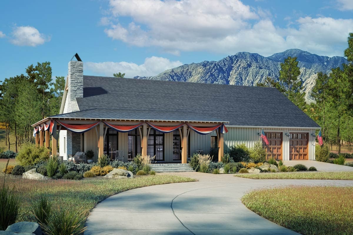Plan 51972HZ: 4-Bed Modern Farmhouse Barndominium Plan with Wraparound Porch - 2400 Sq Ft - Image #8 - Barndominium, Country, Farmhouse, Modern Farmhouse, New American