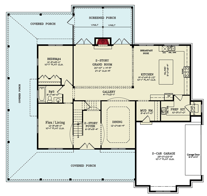 Plan 25829GE: 4-Bed Modern Farmhouse Plan with Two-Story Great Room - 3694 Sq Ft - Floor Plan - Main Level - Country, Farmhouse, Modern Farmhouse, New American