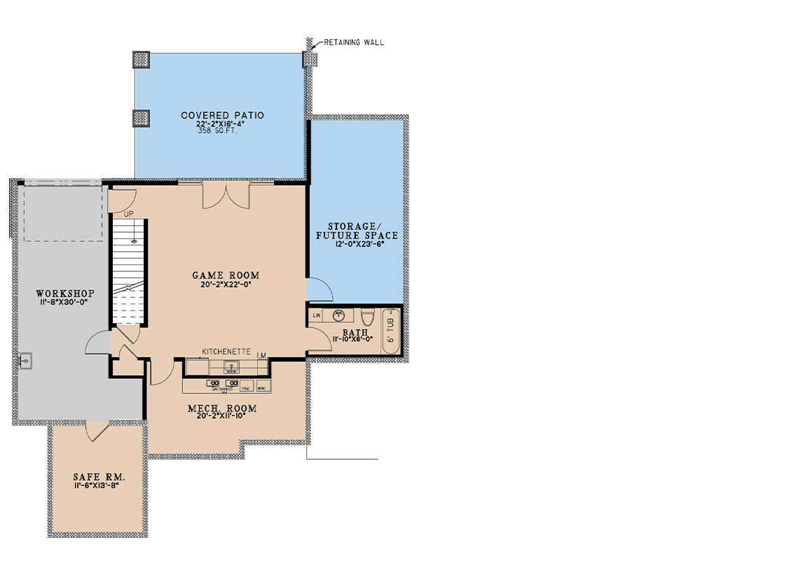 Plan 70891MK: 3-Bed Rustic House Plans with Coffered Great Room and Screened Porch - 3243 Sq Ft - Floor Plan - Lower Level - Mountain, New American, Ranch, Rustic