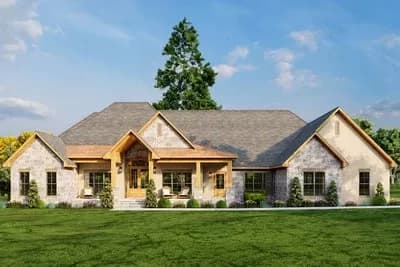 3-Bed Rustic House Plans with Coffered Great Room and Screened Porch - 3243 Sq Ft