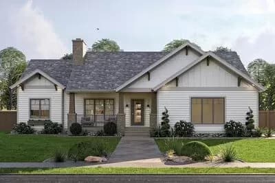 2-Bed Craftsman Home Plan with 2-Car Garage - 1286 Sq Ft