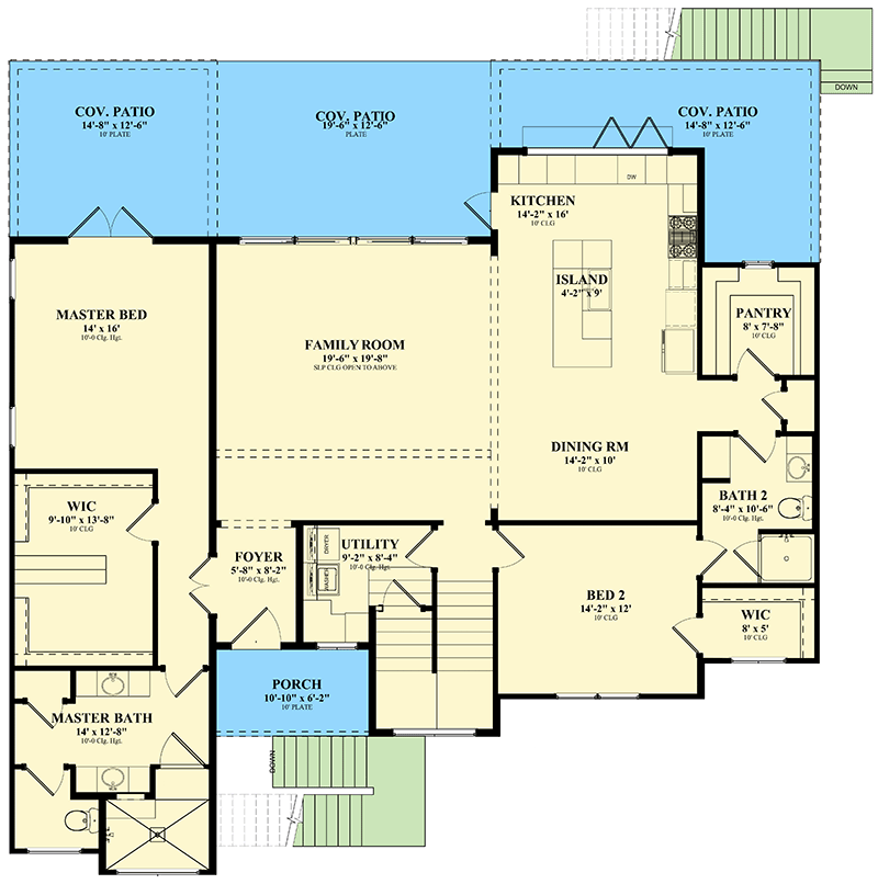 Plan 264212KMD: 4-Bed Modern House Plan with Raised Foundation - 2839 Sq Ft - Floor Plan - Main Level - Beach, Coastal, Contemporary, Mid Century Modern, Modern