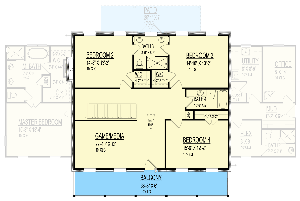 Plan 264217KMD: 4-Bed Colonial House Plan with Stacked Front Porches - 3731 Sq Ft - Floor Plan - 2nd Floor - Colonial, Traditional