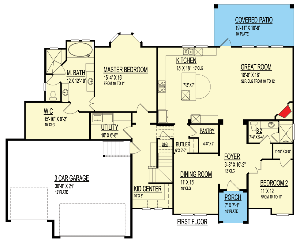 Plan 264219KMD: 5-Bed Florida House Plan with Media and Game Room - 3740 Sq Ft - Floor Plan - Main Level - Florida-Style, Mediterranean, Tuscan