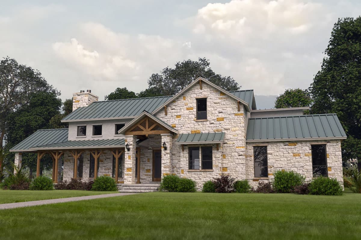 Plan 264222KMD: Two-Story Hill Country House Plan with Outdoor Kitchen and Fireplace - 3777  Sq Ft - Image #4 - Country, Hill Country, Rustic